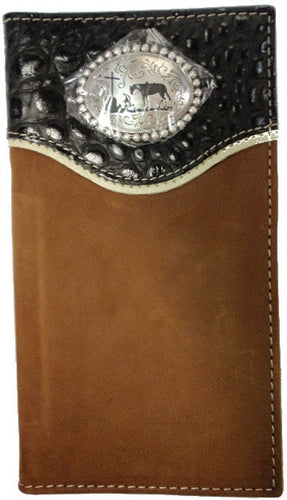 (MFWN5410644) Western Croc Leather Rodeo Wallet/Checkbook Cover with Praying Cowboy