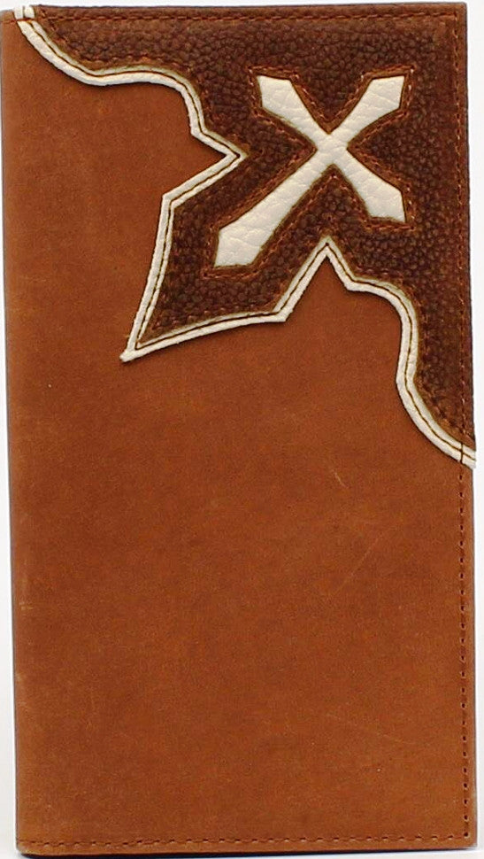 (MFWN54152139) Western Cream & Brown Leather Rodeo Wallet with Cross