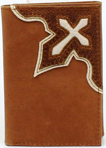 (MFWN54154139) Western Creme & Brown Leather Tri-Fold Wallet with Cross