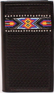 (MFWN5416001) Western Black Basketweave Rodeo Wallet with Beaded Ribbon