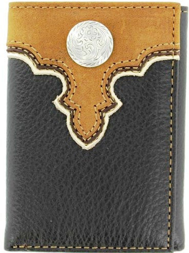 (MFWN5419001) Western Brown/Black Tri-Fold Leather/Nylon Wallet