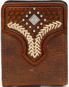 (MFWN5427344) Western Embroidered Medium Brown Leather Bi-Fold Money Clip