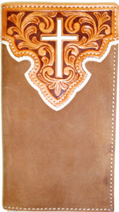 (MFWN5431044) Western Leather Suede Rodeo Wallet/Checkbook Cover with Cross