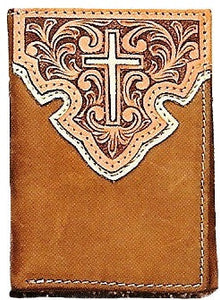 (MFWN5446044) Western Leather Tri-Fold Wallet with Cross