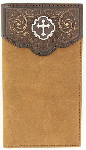 (MFWN5454644) Western Medium Brown Distressed Cross Rodeo Wallet/Checkbook Cover