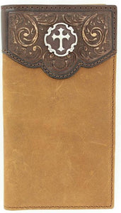 (MFWN5454644) Western Medium Brown Distressed Cross Rodeo Wallet/Checkbook Cover