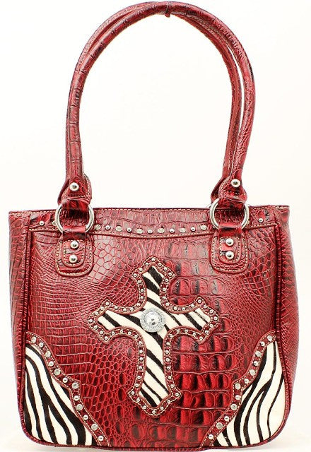 (MFWN7524204) Western Ladies' Shoulder Handbag Red with Zebra Cross