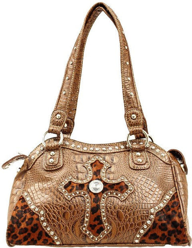 (MFWN7524402) Western Ladies' Satchel Handbag with Leopard Cross