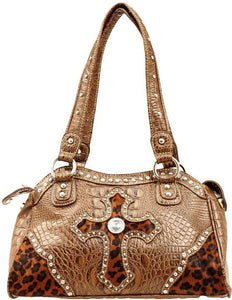 (MFWN7524402) Western Ladies' Satchel Handbag with Leopard Cross