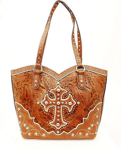 (MFWN7531408) Western Tan Boot Top Bag with Cross by Nocona