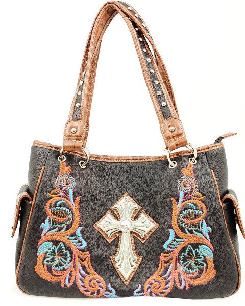 (MFWN75406) Western Multicolored Embroidery & Crystal Cross Purse