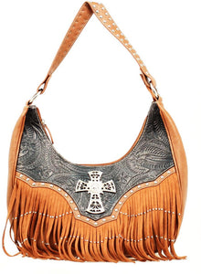 (MFWN75412) Western Ladies' Fringe Shoulder Handbag with Cross
