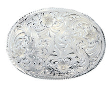 Load image into Gallery viewer, (MS1840) Western Oval Silver Engraved Belt Buckle by Montana Silversmiths