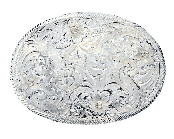 Western Silver Tone Oval Belt Buckle‎ Engraved Paisley Floral Scroll Filigree Buy Economic line Nocona silver metal oval belt buckle with  main image 3