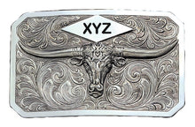 Load image into Gallery viewer, (MS19810) Longhorn Plaque Western Belt Buckle with Three Initial Engraving