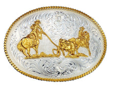 Load image into Gallery viewer, (MS2130) Western Silver &amp; Gold Team Ropers Belt Buckle