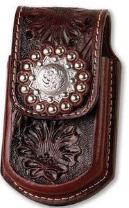 (MS25102) Western Mahogany Tooled Razor Cell Phone Holder
