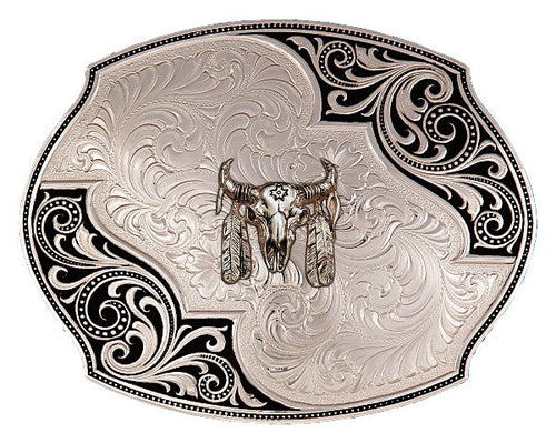 (MS27310-447M) Western Lace Whisper Flourish Buckle with Buffalo Skull