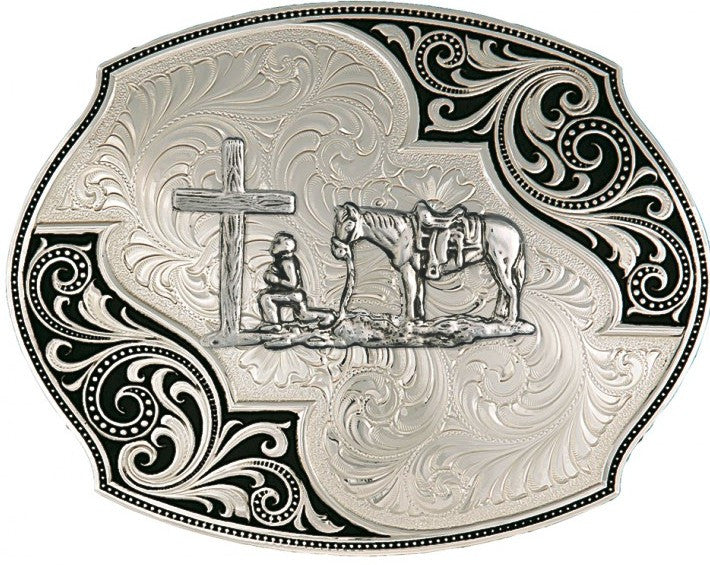 (MS27310-731) Western Lace Whisper Praying Cowboy Belt Buckle