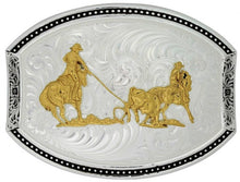 Load image into Gallery viewer, (MS28200-200) Western Cut Oval Belt Buckle with Team Roper