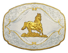 Load image into Gallery viewer, (MS2920-463) Gold Flourish Western Belt Buckle with Galloping Horse