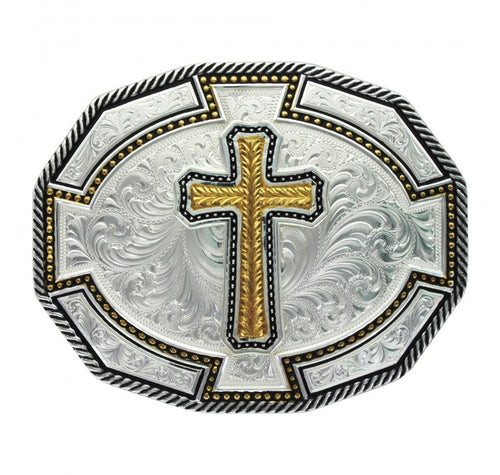 (MS29810-929XL) Western Buckle with Wheat Cross