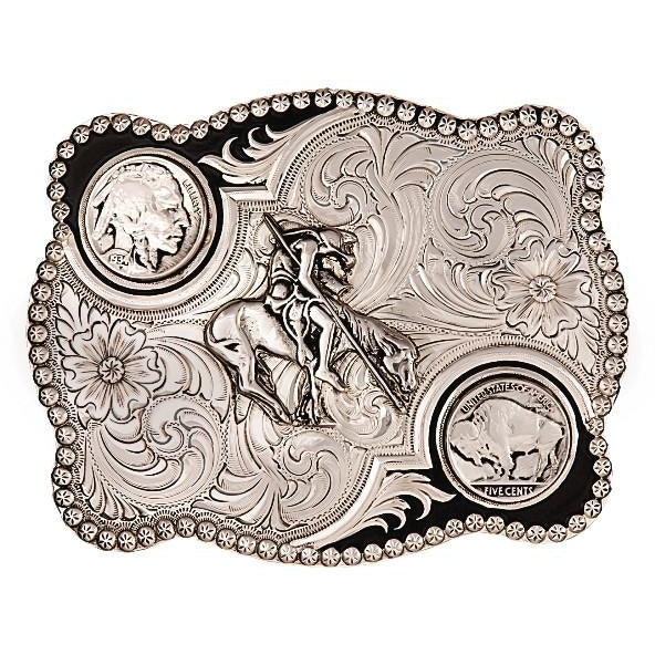 (MS3610-595) Antiqued Buffalo Nickel Belt Buckle with End of Trail
