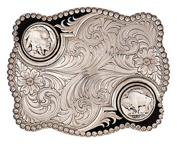 (MS3610NF) Antiqued Buffalo Nickel Flourish Belt Buckle