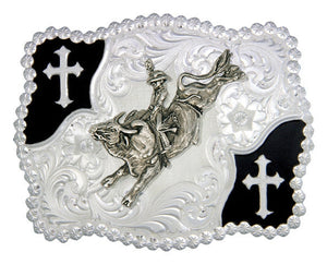 (MS3611-528) Christian Flourish Scallop Shape Belt Buckle - Bull Rider