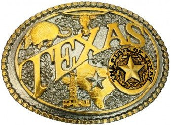 (MS60811TXP2) Modern Texas Two Tone Belt Buckle by Montana Silversmiths