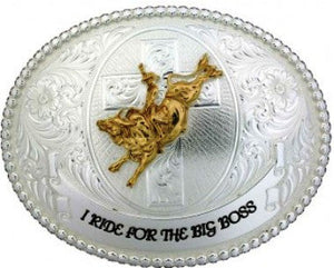 (MS60889-731-V1-BL) Faith & Wisdom Western Belt Buckle with Bull Rider  by Montana Silversmiths