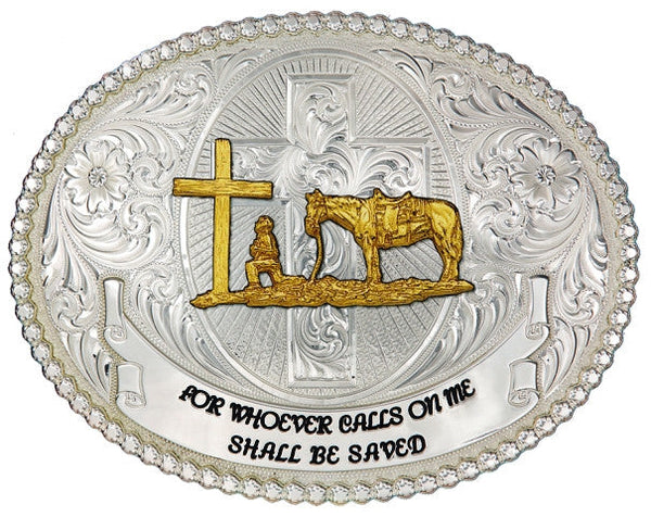 Faith & Wisdom Western Belt Buckle with Praying Cowboy  display picture 3