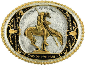 (MS60972P) "End of the Trail" Two Tone Western Belt Buckle by Montana Silversmiths