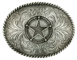(MS61034) Western Star Concho Antiqued Silver Belt Buckle by Montana Silversmiths