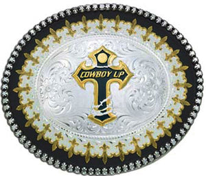 (MS61212F-101014) "Cowboy Up" Fleur-de-lis Western Belt Buckle by Montana Silvermiths