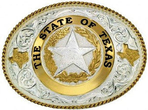 (MS61374) State of Texas Star Seal Western Belt Buckle by Montana Silversmiths