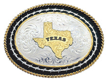 Load image into Gallery viewer, (MS6139-610TXBK) Twisted Rope &amp; Barbwire Western Belt Buckle with Texas State