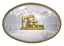 Load image into Gallery viewer, (MS6250-548) Etched Mountains Western Belt Buckle with Oil Well