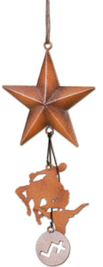(MS95660) Western Copper Christmas Ornament with Star, Bronc Rider & Longhorn