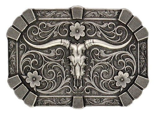 (MSA425) Western Longhorn Skull Rectangular Belt Buckle