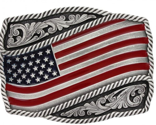 (MSA590P) Waving American Flag Western Belt Buckle