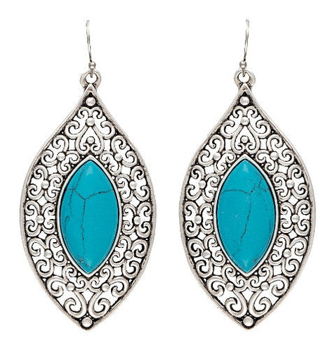 (MSER2121TR47) Western Knotted Lace Blue Marquis Earrings by Wrangler