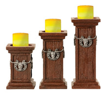 Load image into Gallery viewer, (MSHOLD188) Western Longhorn Horseshoe 3-Piece Candle Holder Set