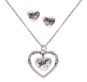 (MSJS1477) Cowgirl's Heart of Hope Necklace and Earrings