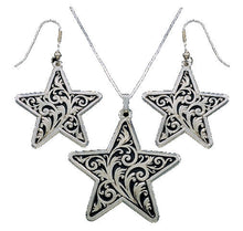 Load image into Gallery viewer, (MSJS60856) Western Silver &amp; Black Filagree Star Necklace and Matching Earrings