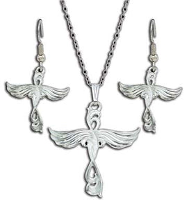 (MSJS61221) Western Angel Wings Cross Necklace & Earring Set
