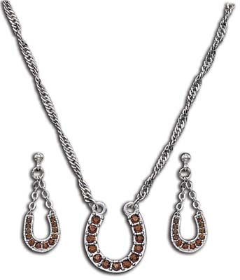 (MSJS808TZ) Western Topaz Horseshoe Necklace & Earrings