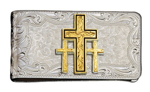 (MSMCL4-855) Triple Cross Square Money Clip by Montana Silversmiths
