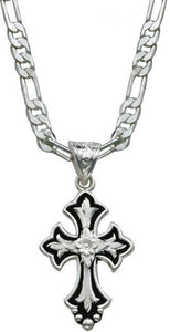 (MSNC1218) Flower On Silver & Black Cross Fluery Necklace