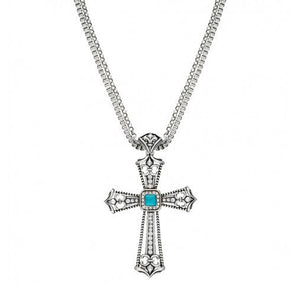 Fluer-De-Lis Blue Stone Cross Necklace